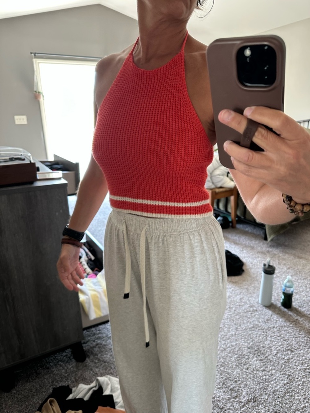 Forever 21 Red Knit Top with White Hem Accent